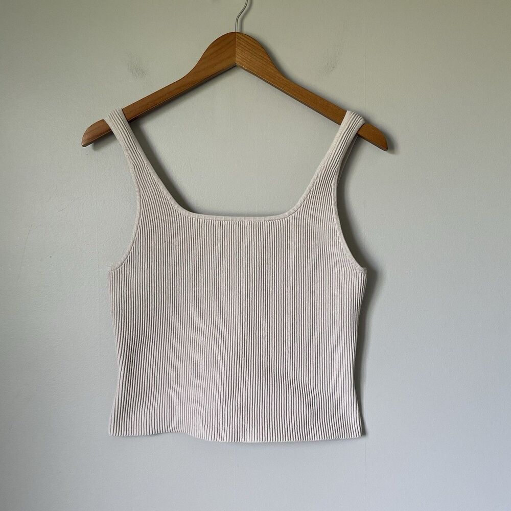 Babaton Aritzia Knit Ribbed Crop Top Tank Top Cream Bodycon Women's Size Large